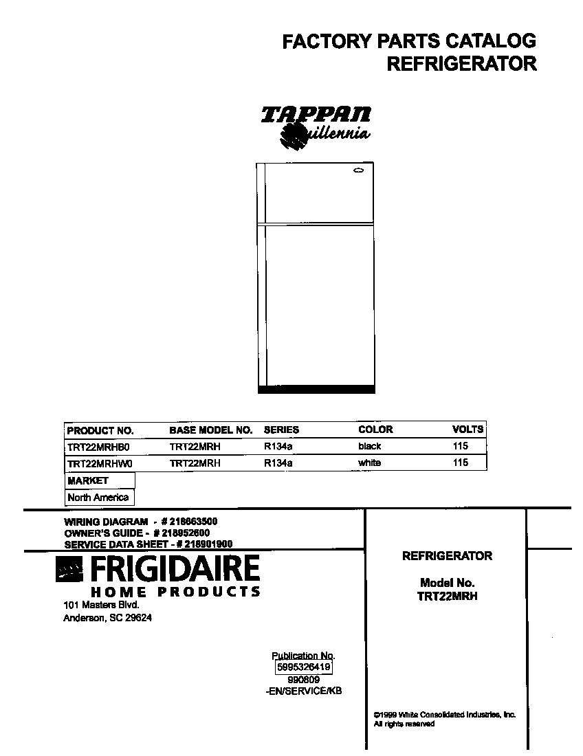 Tappan TRT22MRHW0 cover diagram