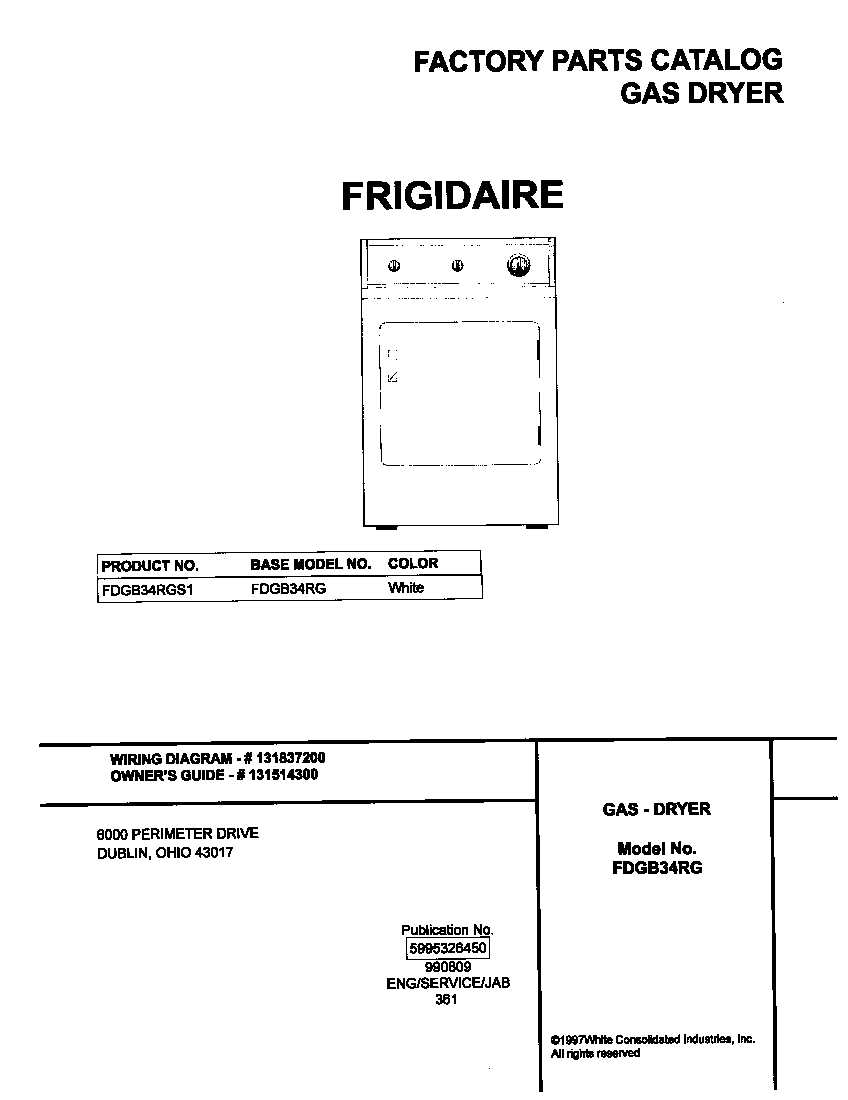 Frigidaire FDGB34RGS1 cover diagram