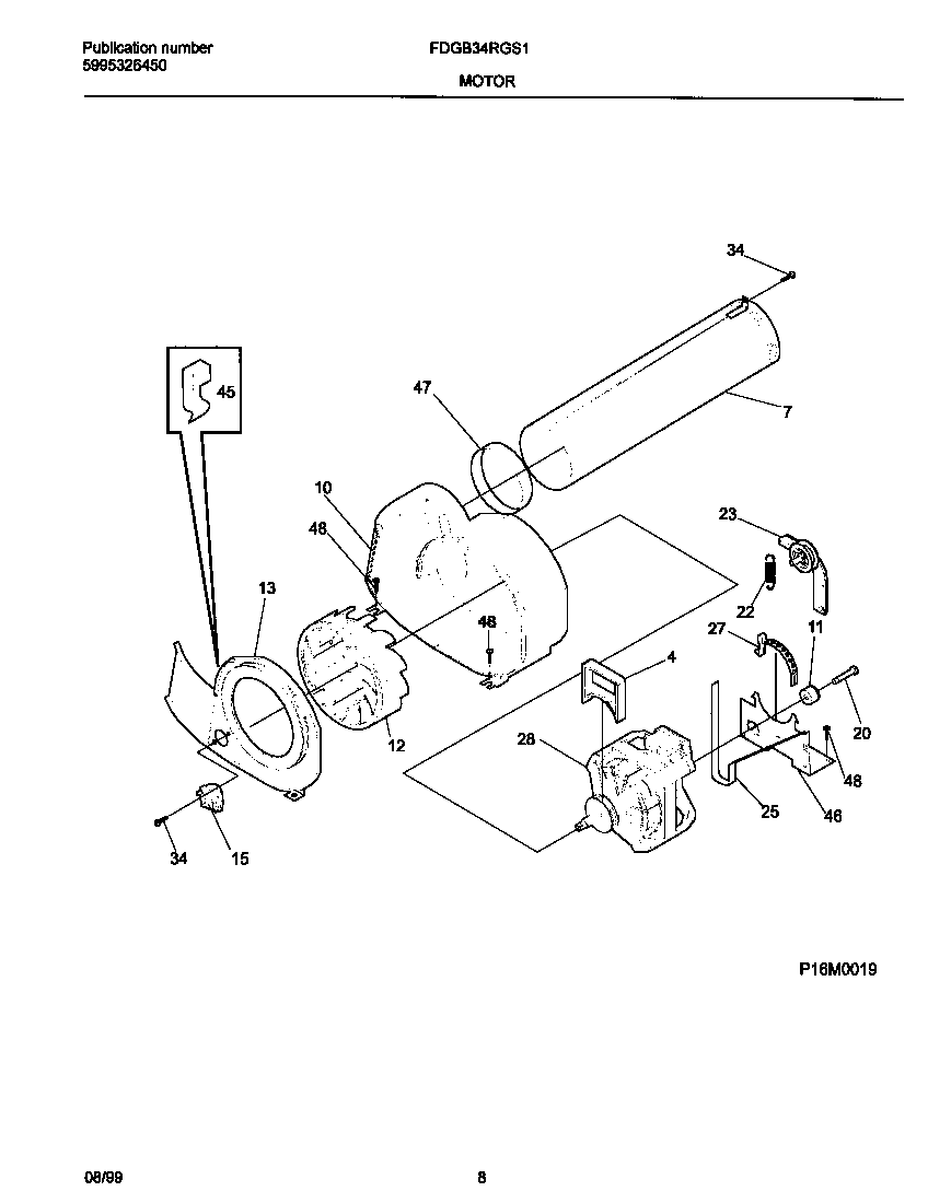 Frigidaire FDGB34RGS1 p16m0019 motor,blower diagram