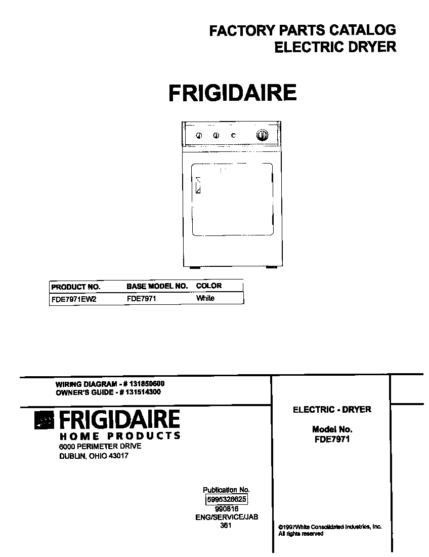 Frigidaire FDE7971EW2 cover diagram