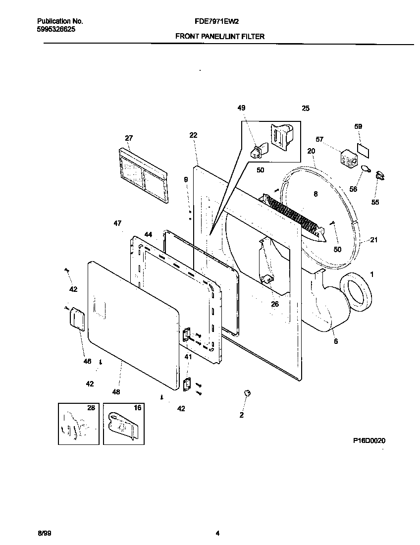 Frigidaire FDE7971EW2 p16d0020 frnt pnl,door diagram