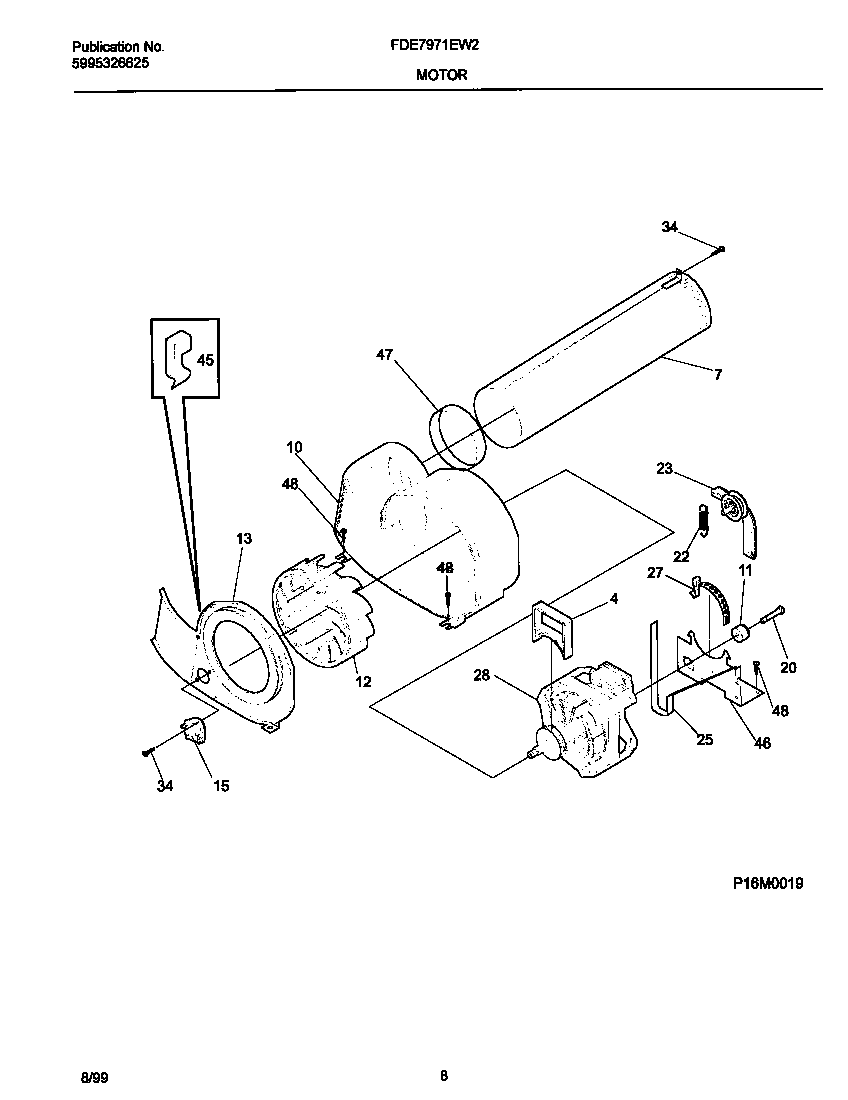 Frigidaire FDE7971EW2 p16m0019 motor,blower diagram