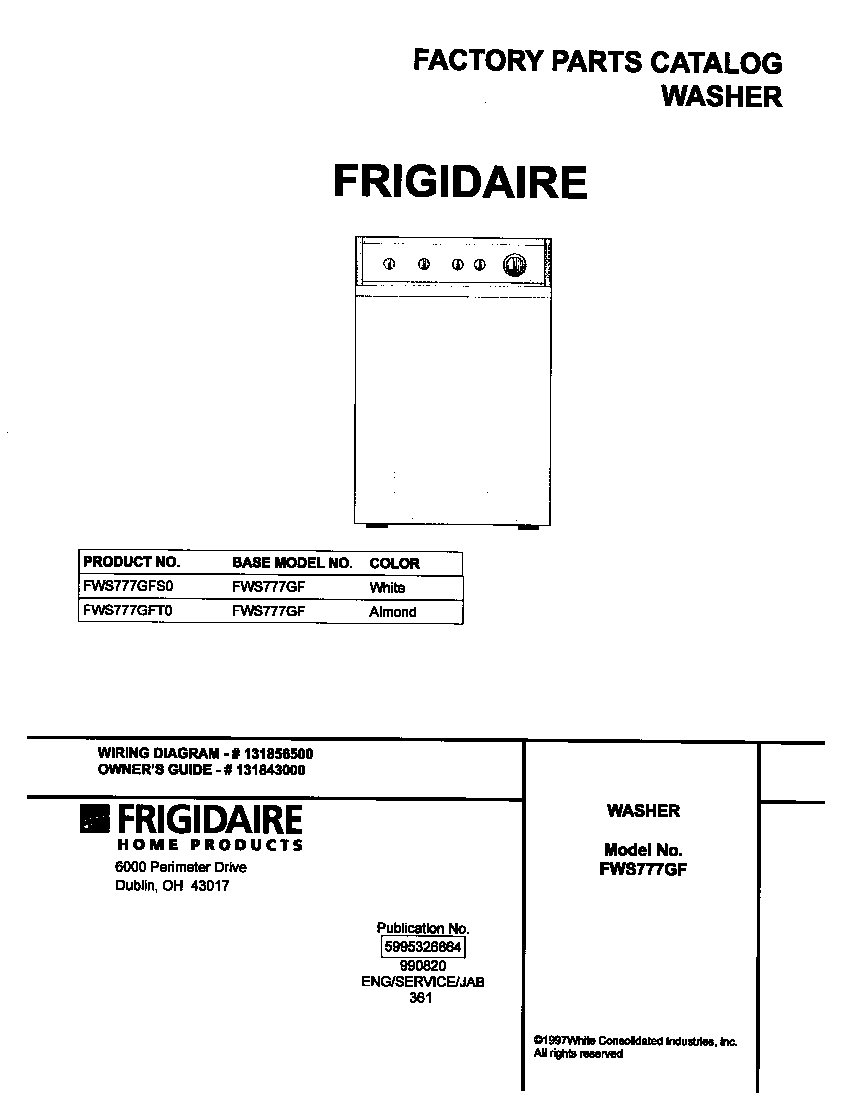 Frigidaire FWS777GFS0 cover diagram