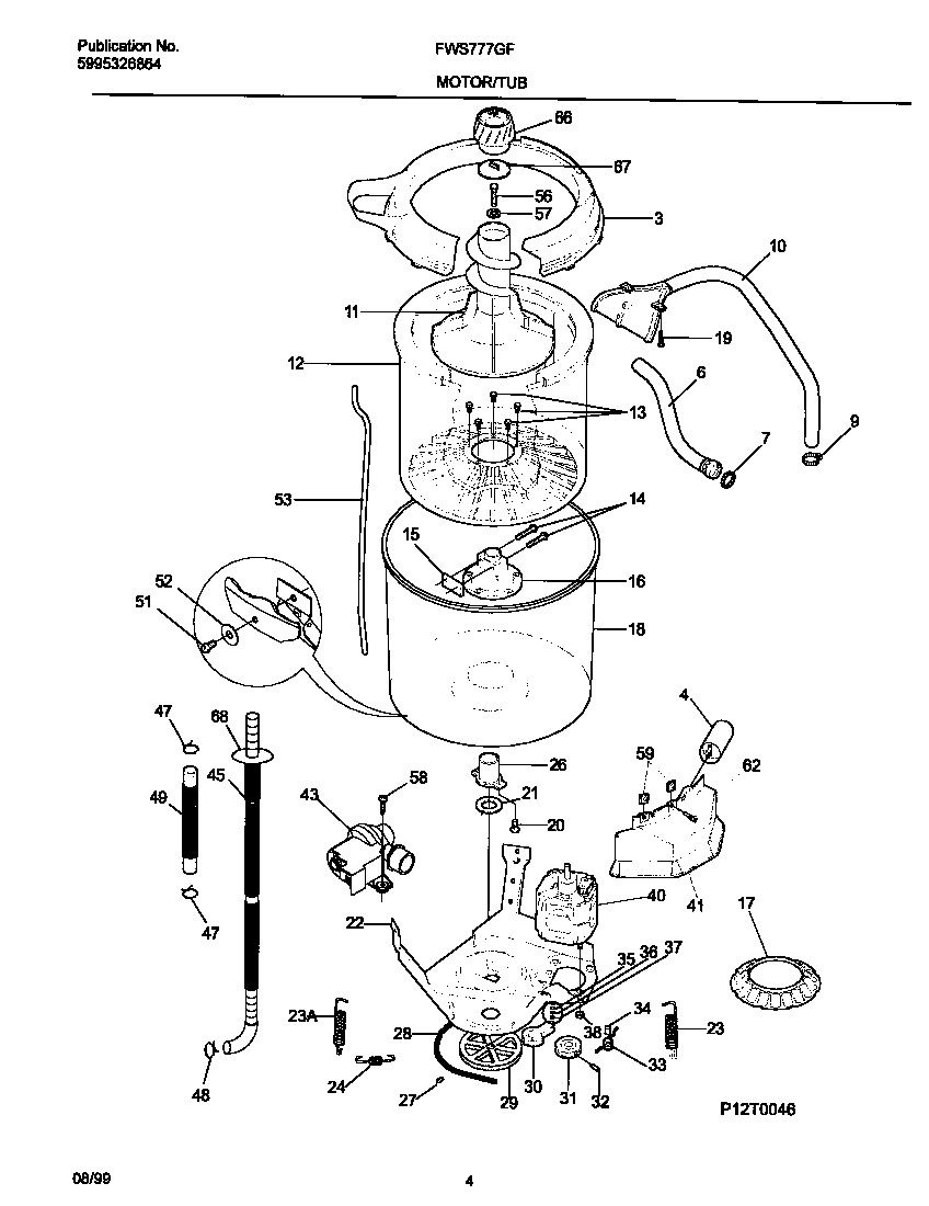 Frigidaire FWS777GFS0 motor/tub diagram
