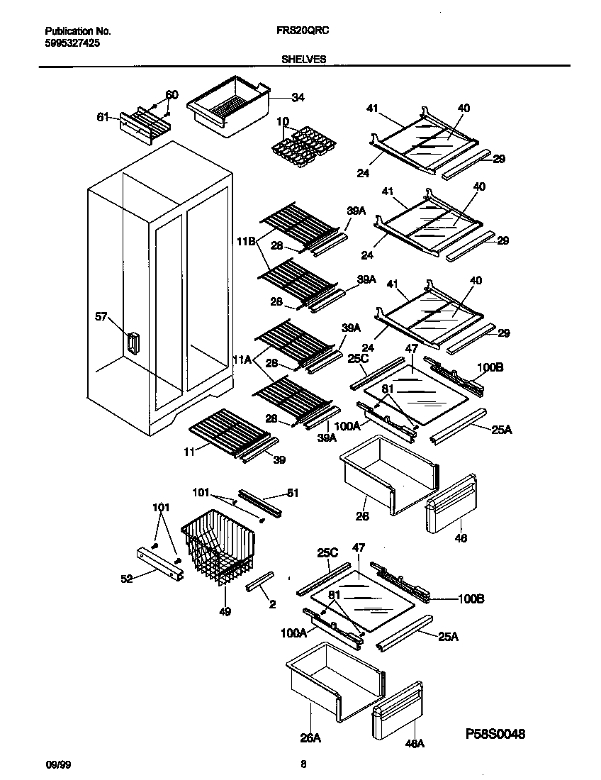 Frigidaire FRS20QRCD6 shelves diagram