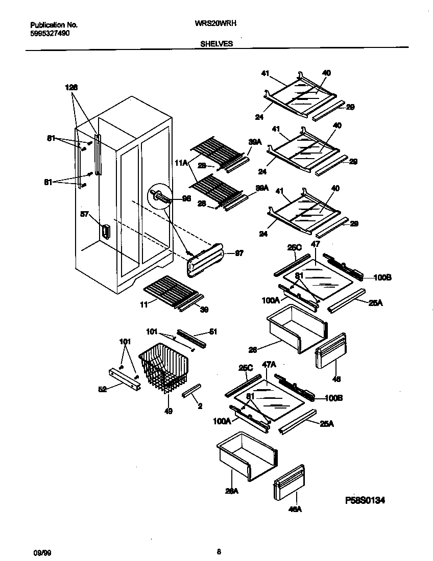 White-Westinghouse WRS20WRHD3 shelves diagram