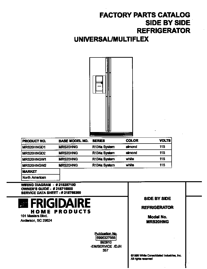 Universal/Multiflex (Frigidaire) MRS20HNGD1 cover diagram