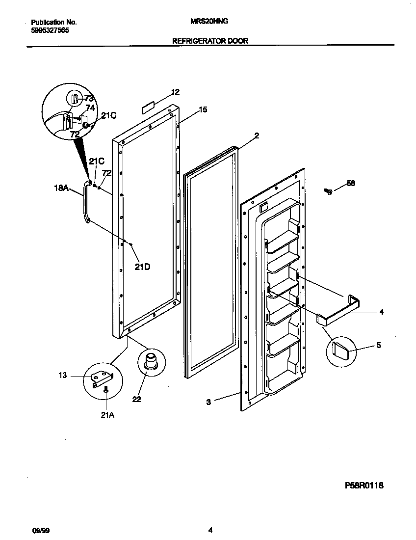 Universal/Multiflex (Frigidaire) MRS20HNGD1 refr door diagram