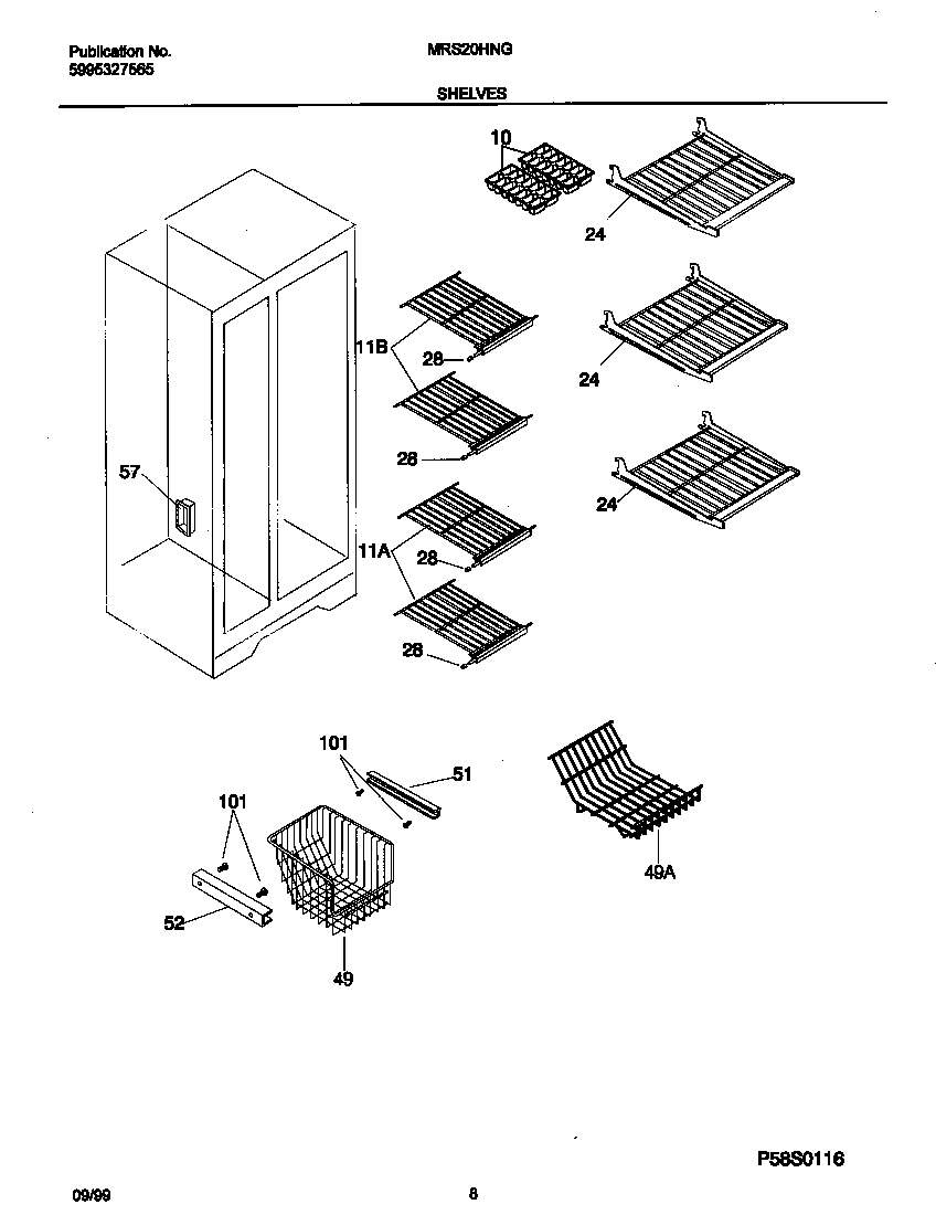 Universal/Multiflex (Frigidaire) MRS20HNGD1 shelves diagram