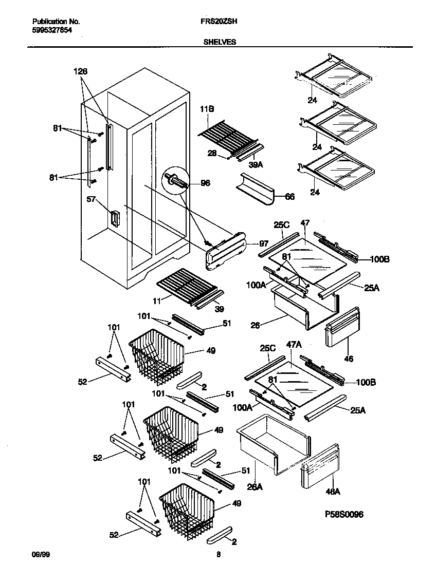 Frigidaire FRS20ZSHB3 shelves diagram