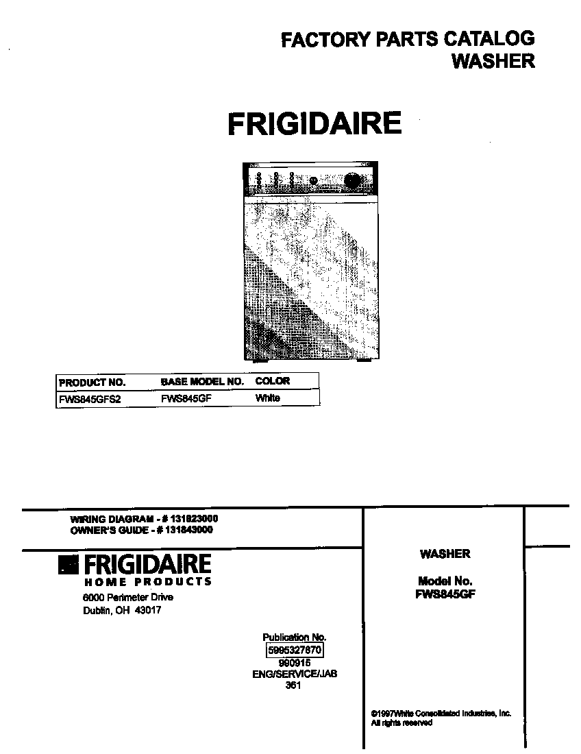 Frigidaire FWS845GFS2 cover diagram