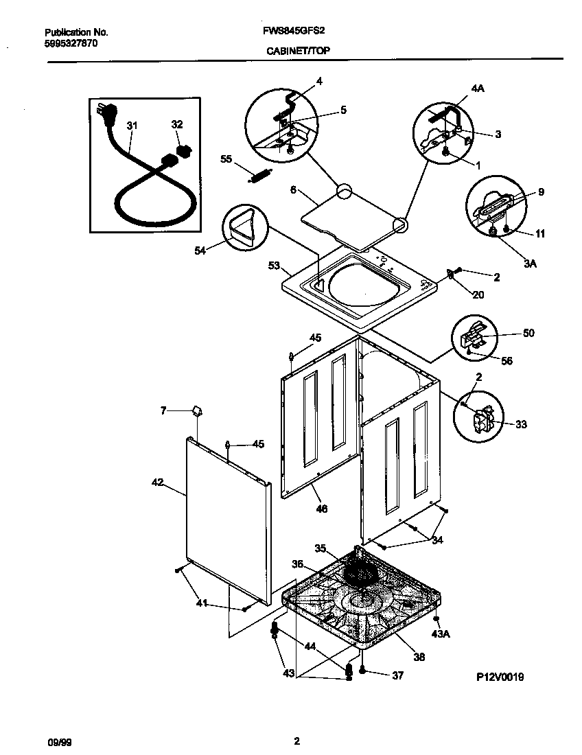 Frigidaire FWS845GFS2 p12v0019 wshr cab,top diagram