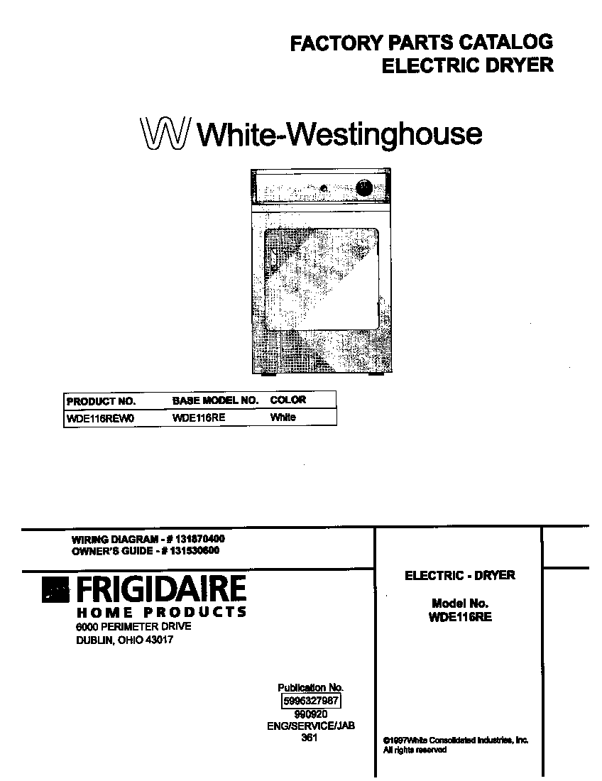 White-Westinghouse WDE116REW0 cover diagram