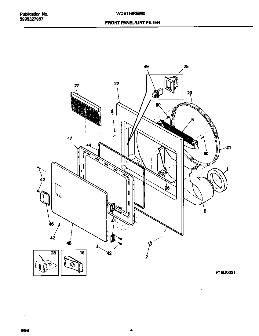 White-Westinghouse WDE116REW0 p16d0021 frnt pnl,door diagram