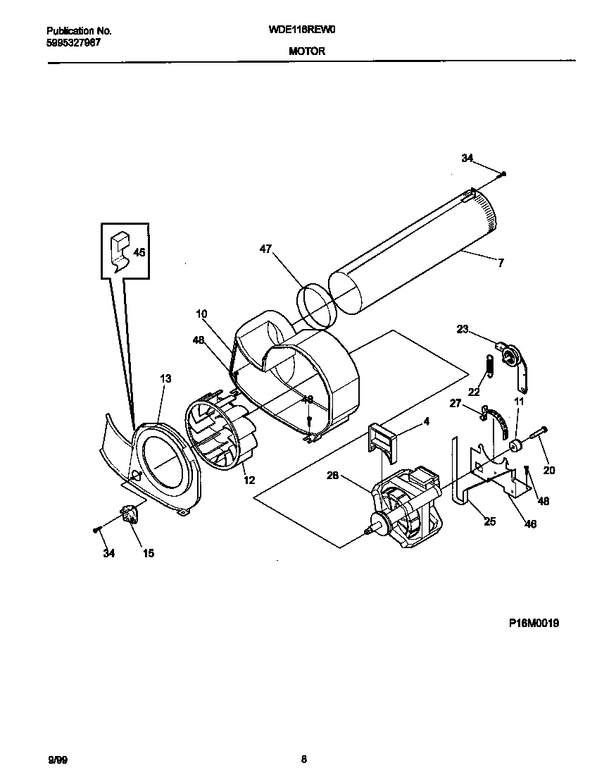 White-Westinghouse WDE116REW0 p16m0019 motor,blower diagram
