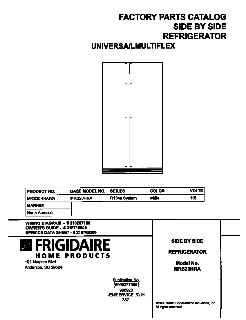 Universal/Multiflex (Frigidaire) MRS20HRAWA cover diagram