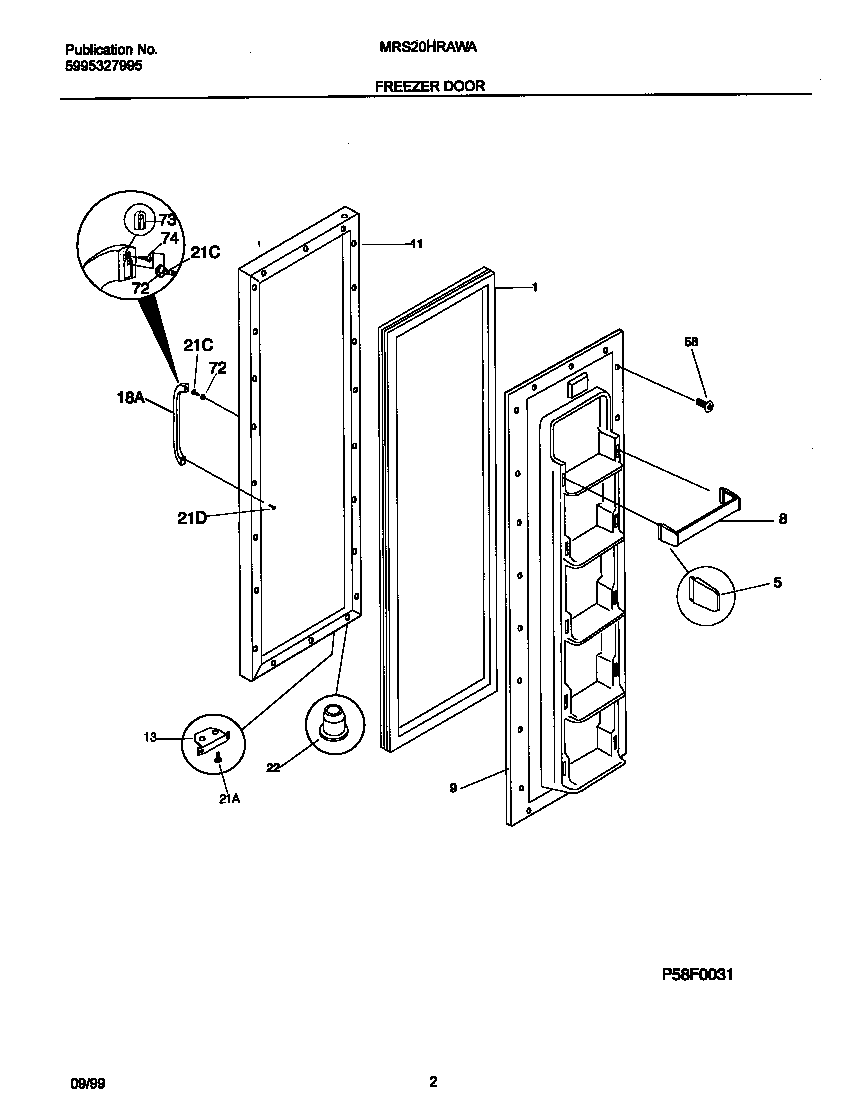 Universal/Multiflex (Frigidaire) MRS20HRAWA frzr door diagram