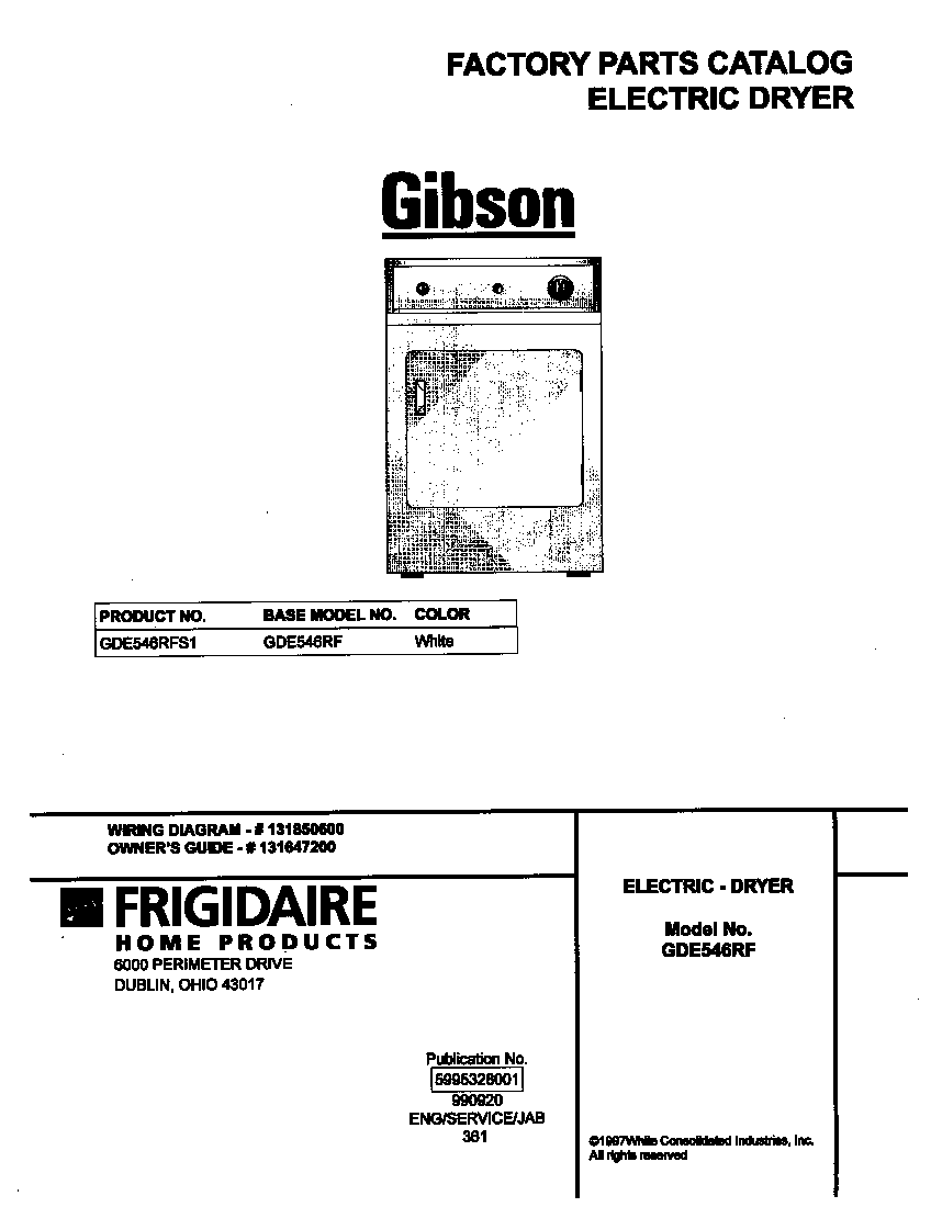 Gibson GDE546RFS1 cover diagram