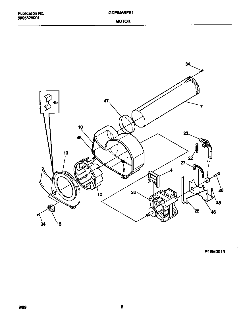 Gibson GDE546RFS1 p16m0019 motor,blower diagram