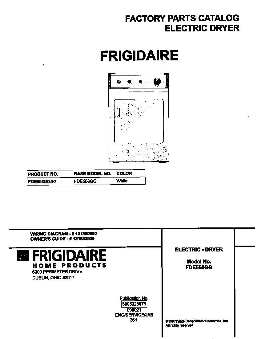 Frigidaire FDE558GGS0 cover diagram