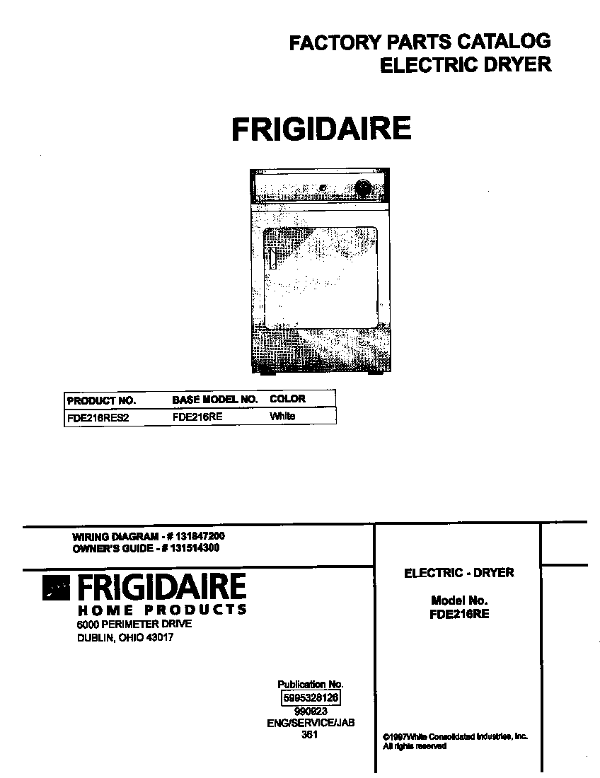 Frigidaire FDE216RES2 cover diagram