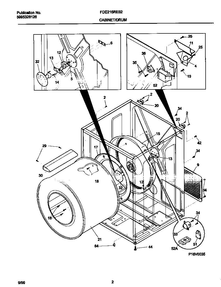 Frigidaire FDE216RES2 cabinet/drum diagram