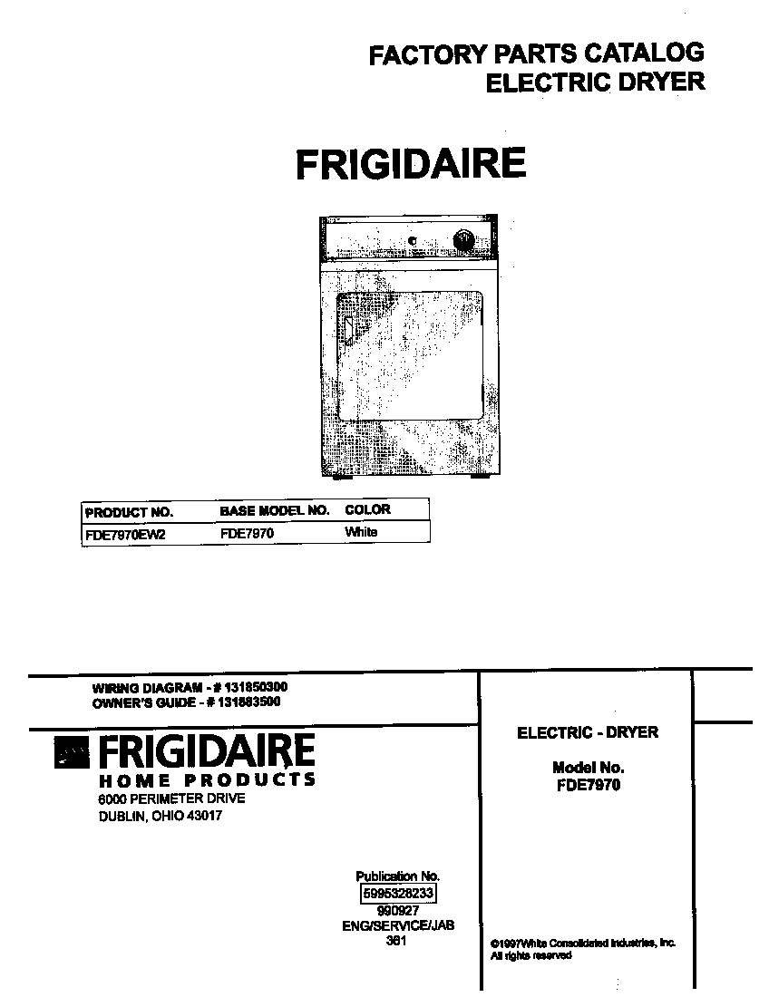 Frigidaire FDE7970EW2 cover diagram
