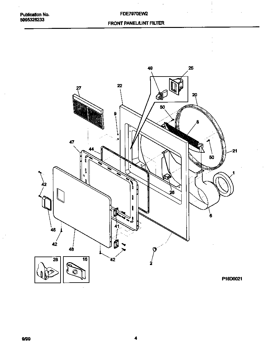 Frigidaire FDE7970EW2 front panel/lint trap diagram