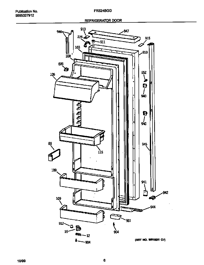 Frigidaire FRS24BGGB2 refr door diagram