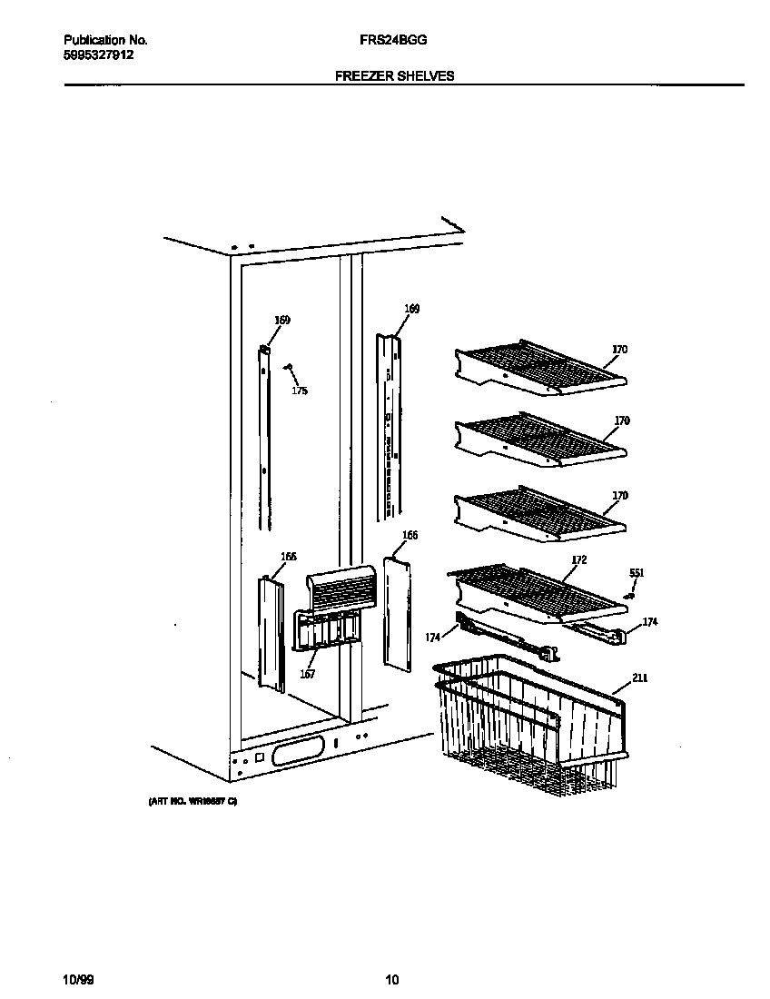 Frigidaire FRS24BGGB2 freezer shelves diagram