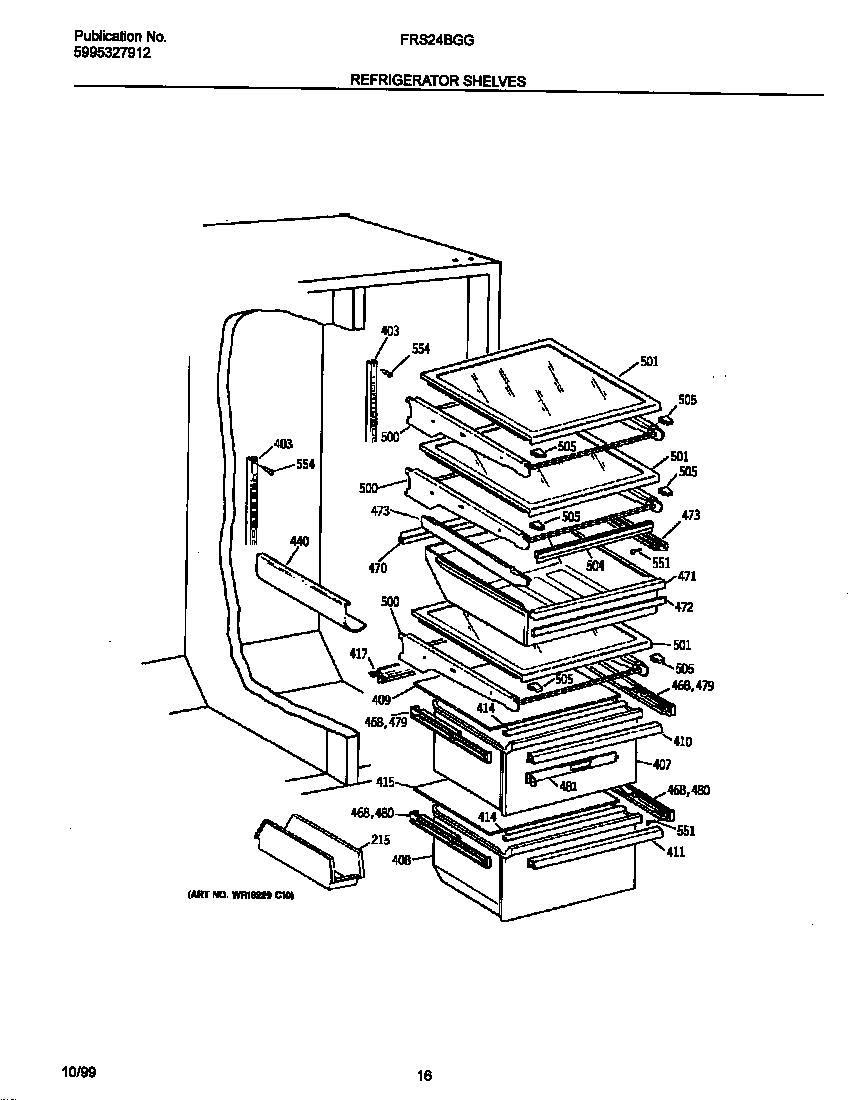 Frigidaire FRS24BGGB2 refrigerator shelves diagram