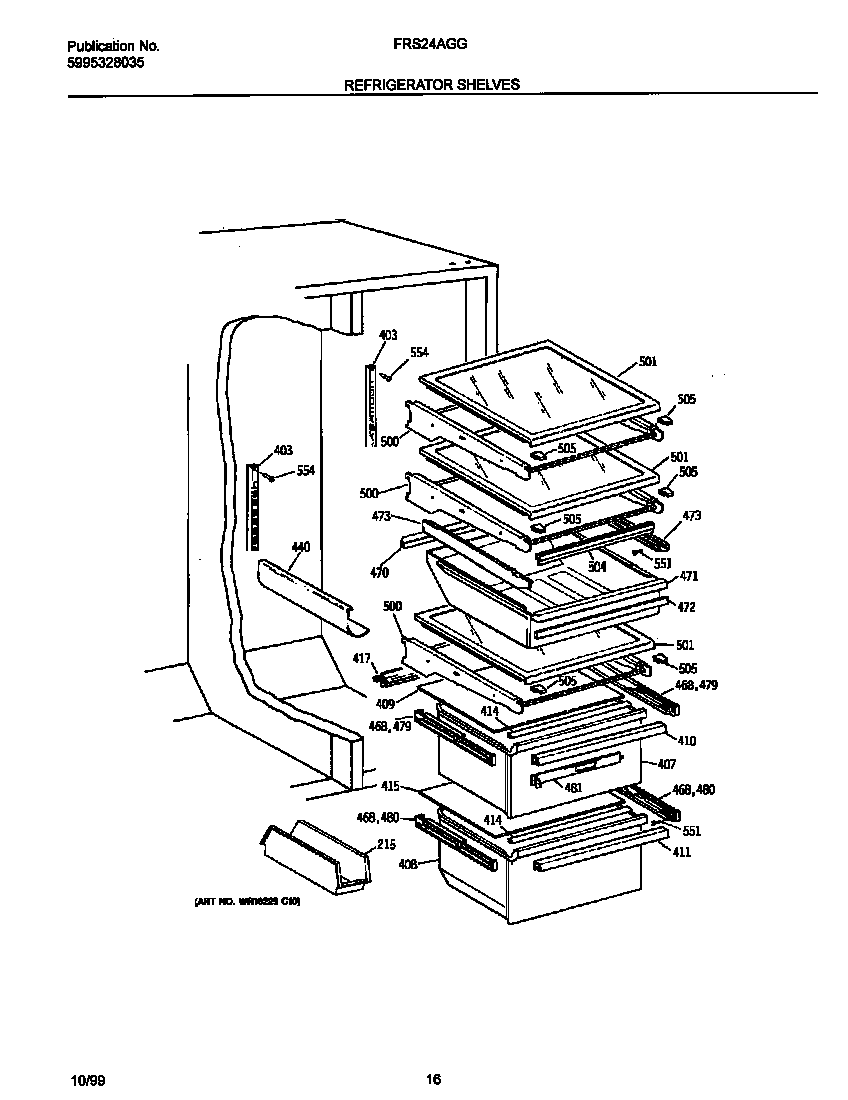 Frigidaire FRS24AGGB4 refr shelves diagram