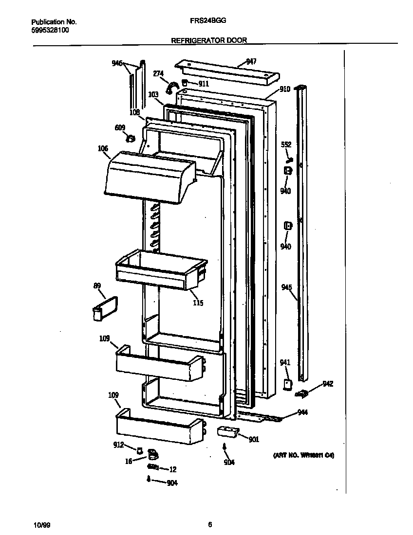 Frigidaire FRS24BGGB3 refrigerator door diagram