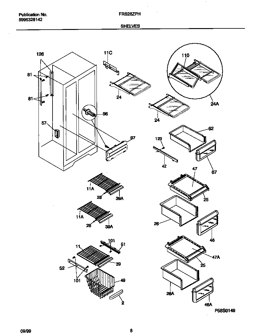 Frigidaire FRS26ZPHD0 shelves diagram