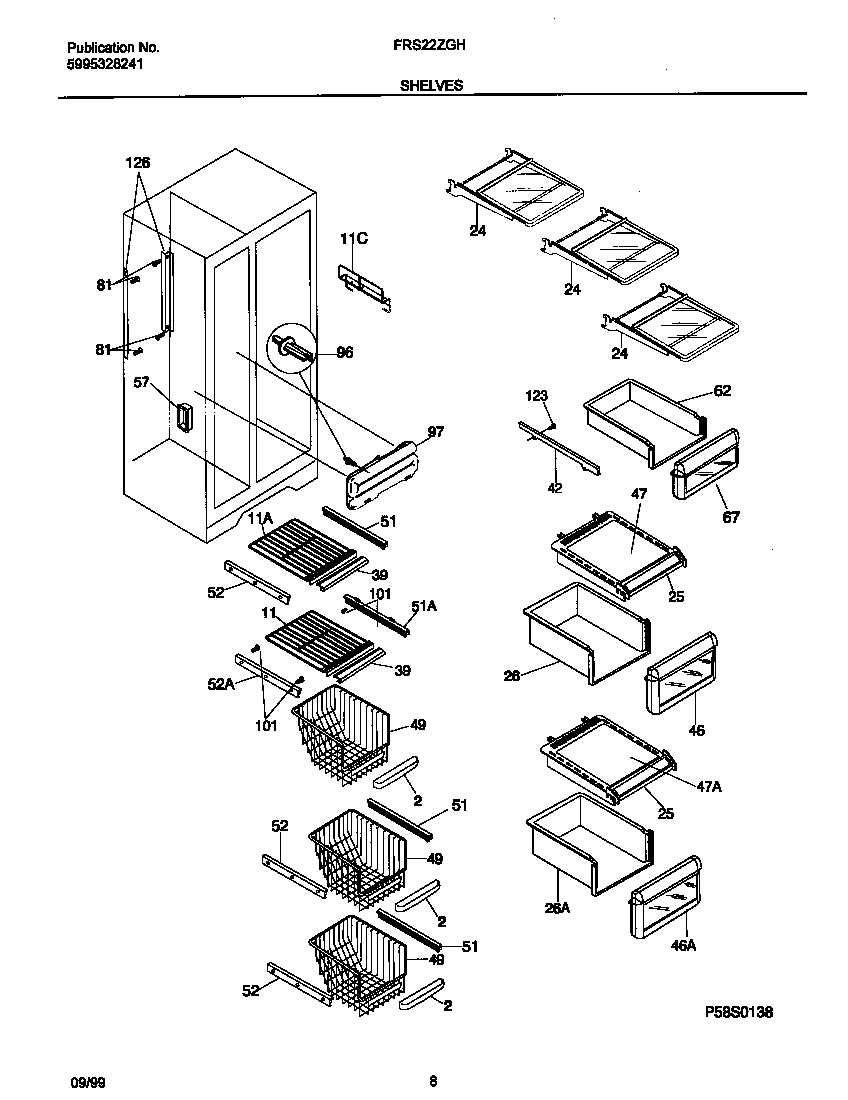 Frigidaire FRS22ZGHB2 shelves diagram