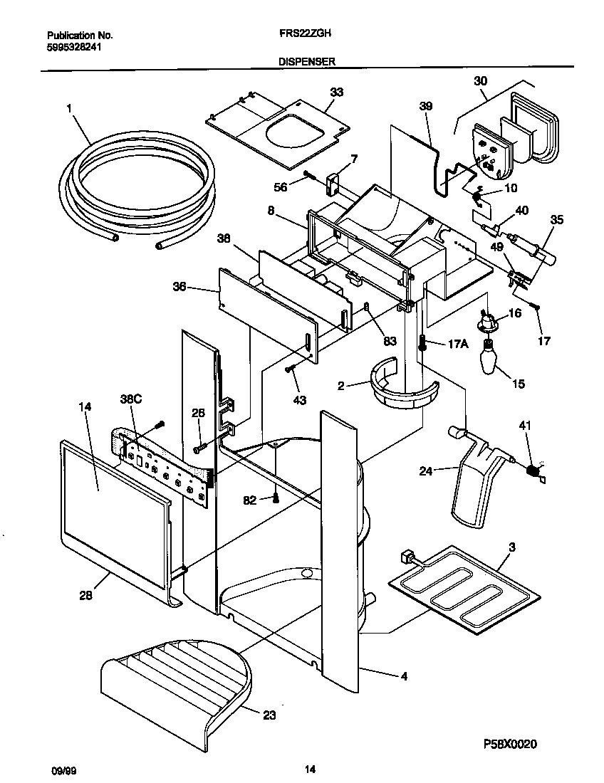 Frigidaire FRS22ZGHB2 ice dispenser diagram