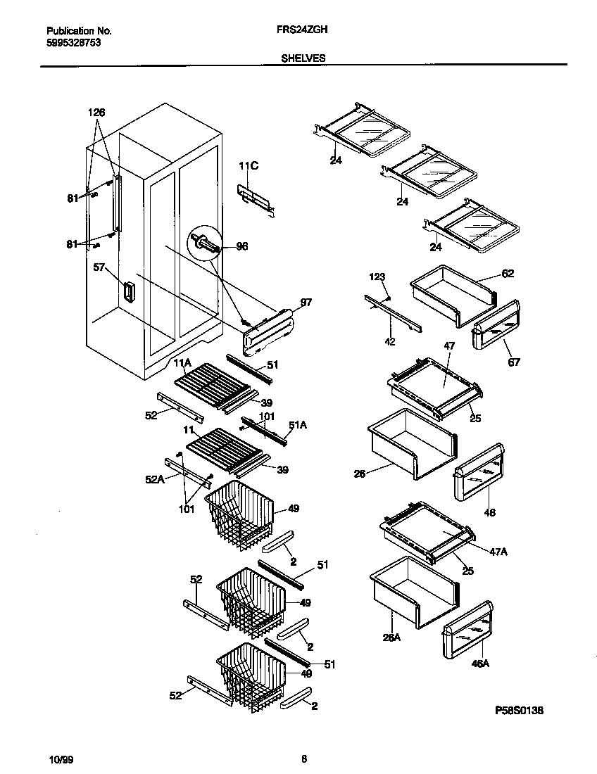 Frigidaire FRS24ZGHW3 shelves diagram