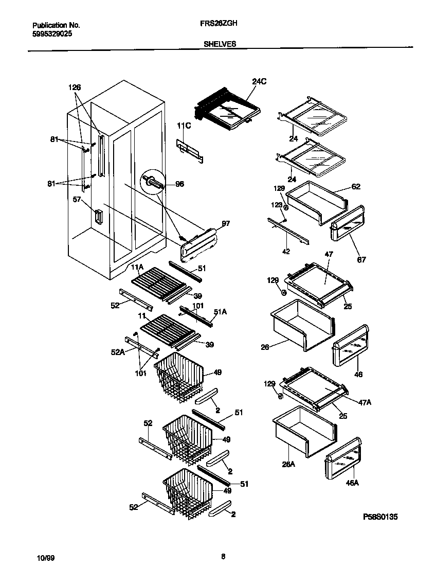 Frigidaire FRS26ZGHW2 shelves diagram