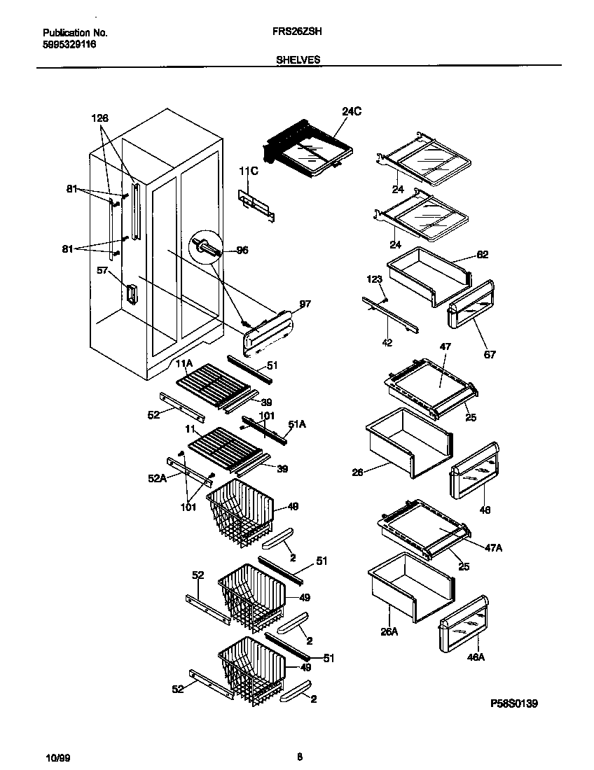 Frigidaire FRS26ZSHB2 shelves diagram