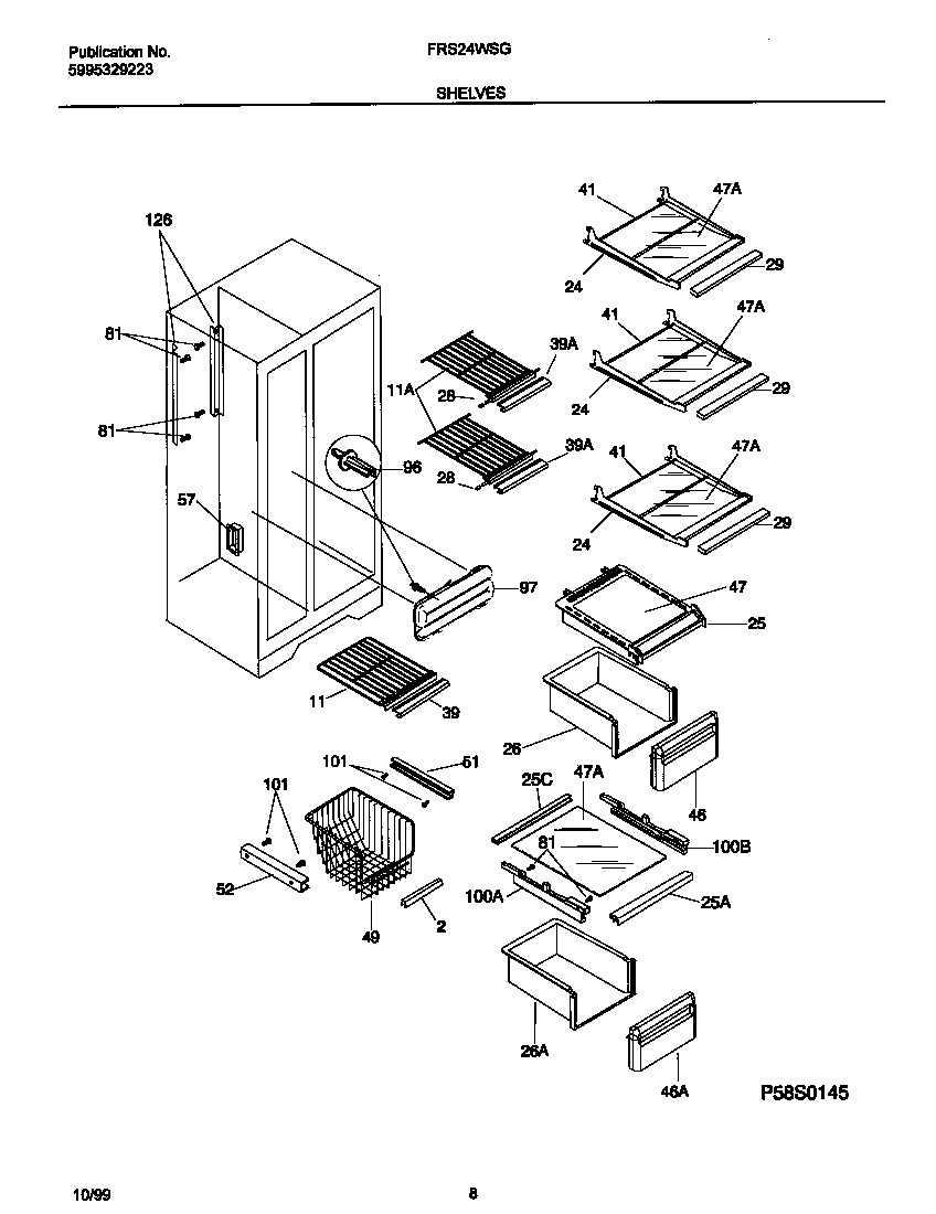 Frigidaire FRS24WSGD6 shelves diagram