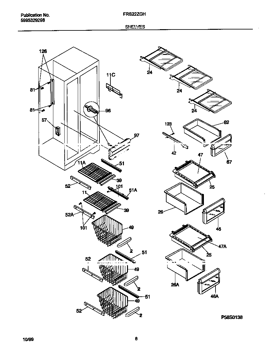 Frigidaire FRS22ZGHD3 shelves diagram