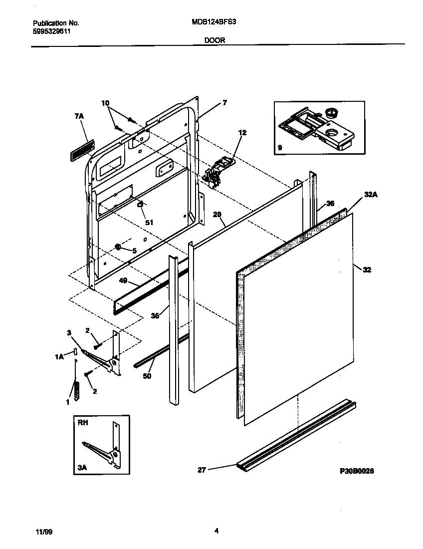Universal/Multiflex (Frigidaire) MDB124BFS3 door diagram