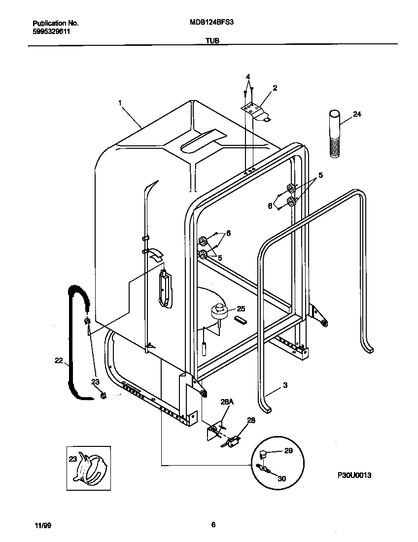 Universal/Multiflex (Frigidaire) MDB124BFS3 tub diagram