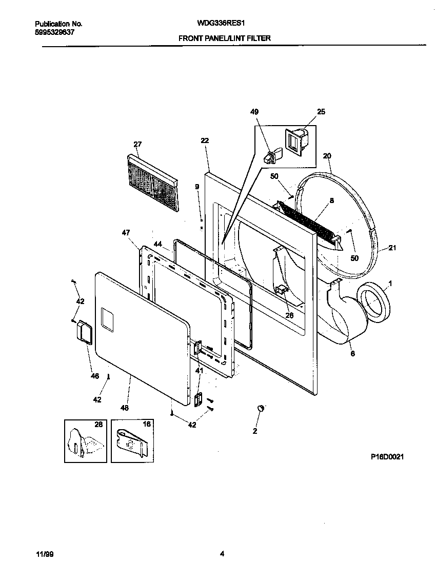 White-Westinghouse WDG336RES1 p12d0021 frnt pnl,door diagram