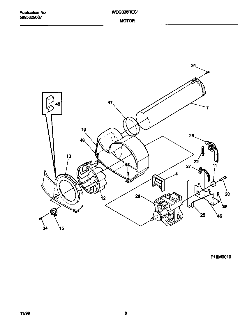 White-Westinghouse WDG336RES1 p12m0019 motor,blower diagram