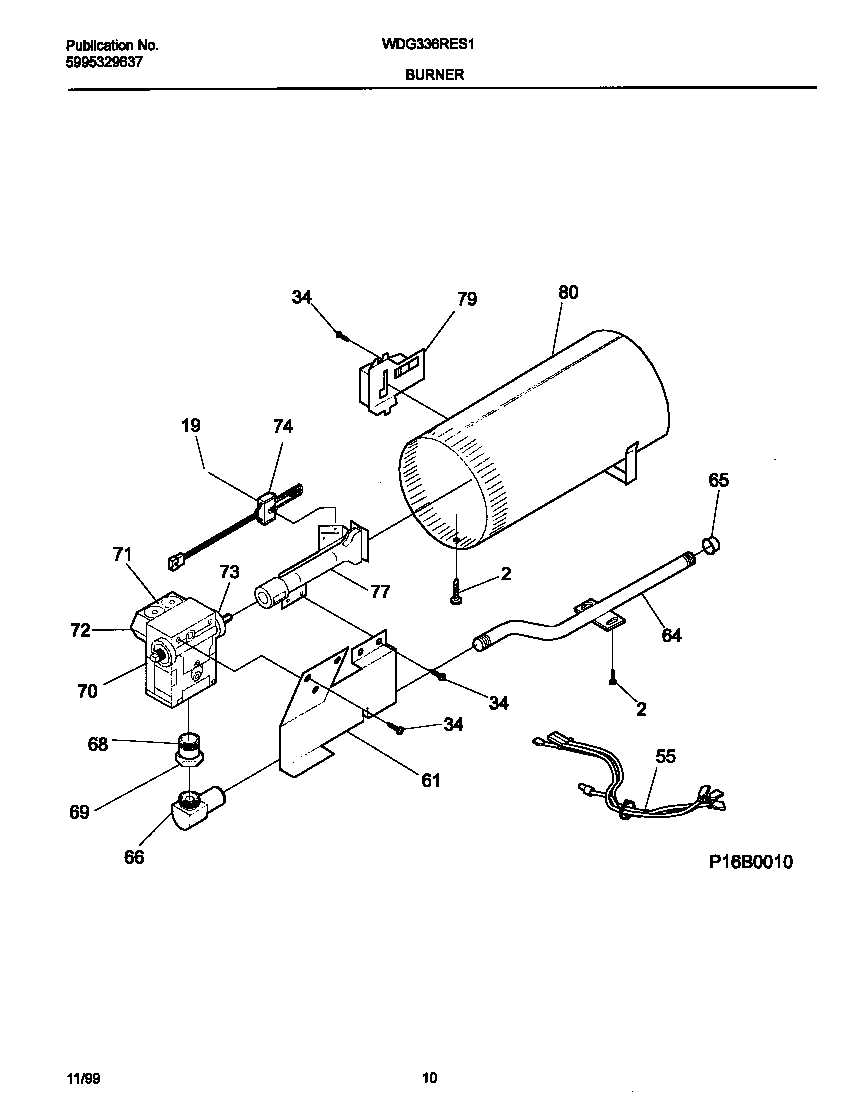 White-Westinghouse WDG336RES1 p12b0010 burner,valve diagram