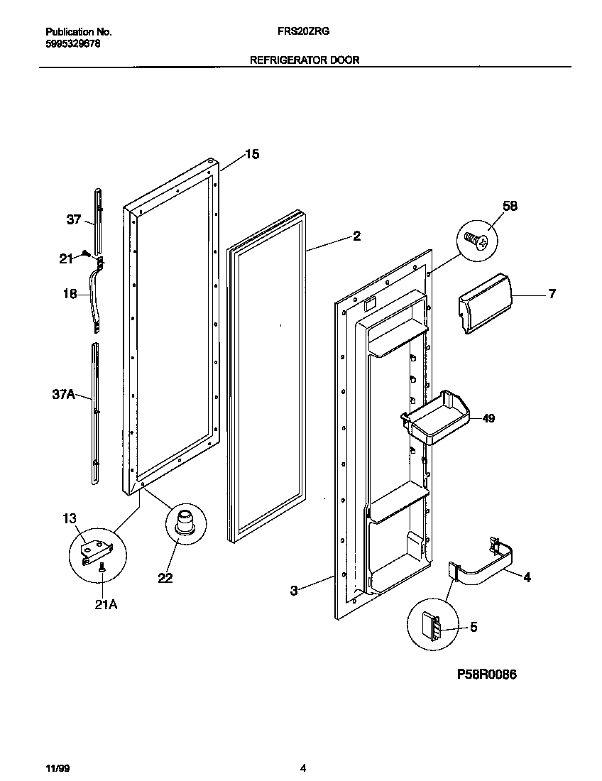 Frigidaire FRS20ZRGD5 refr door diagram