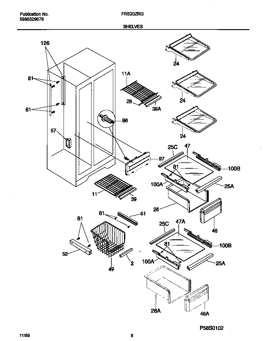 Frigidaire FRS20ZRGD5 shelves diagram