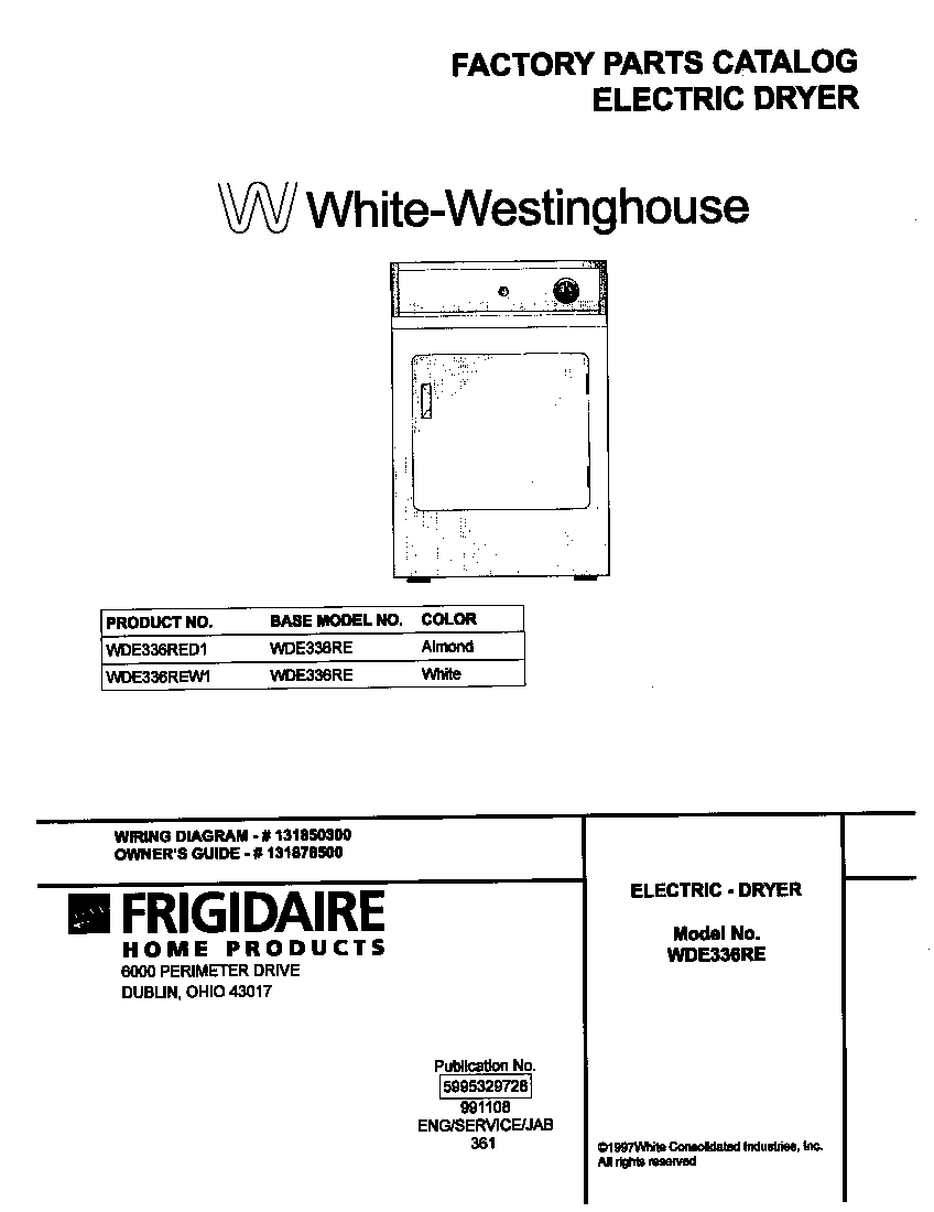 White-Westinghouse WDE336RED1 cover diagram