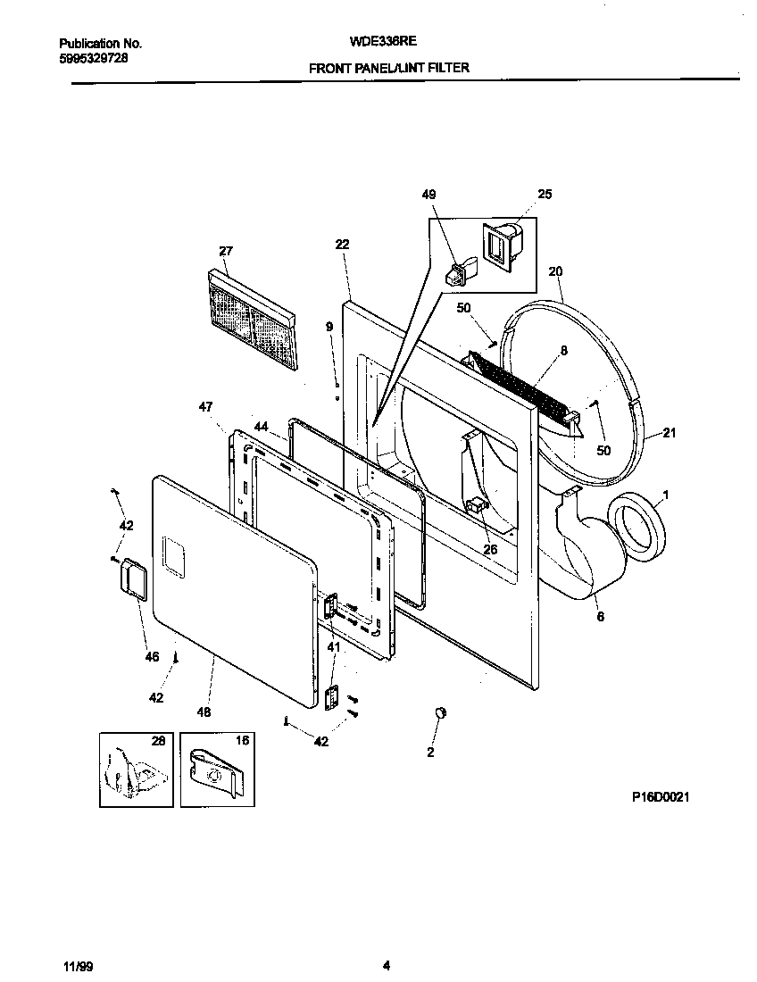 White-Westinghouse WDE336RED1 p16d0021 frnt pnl,door diagram